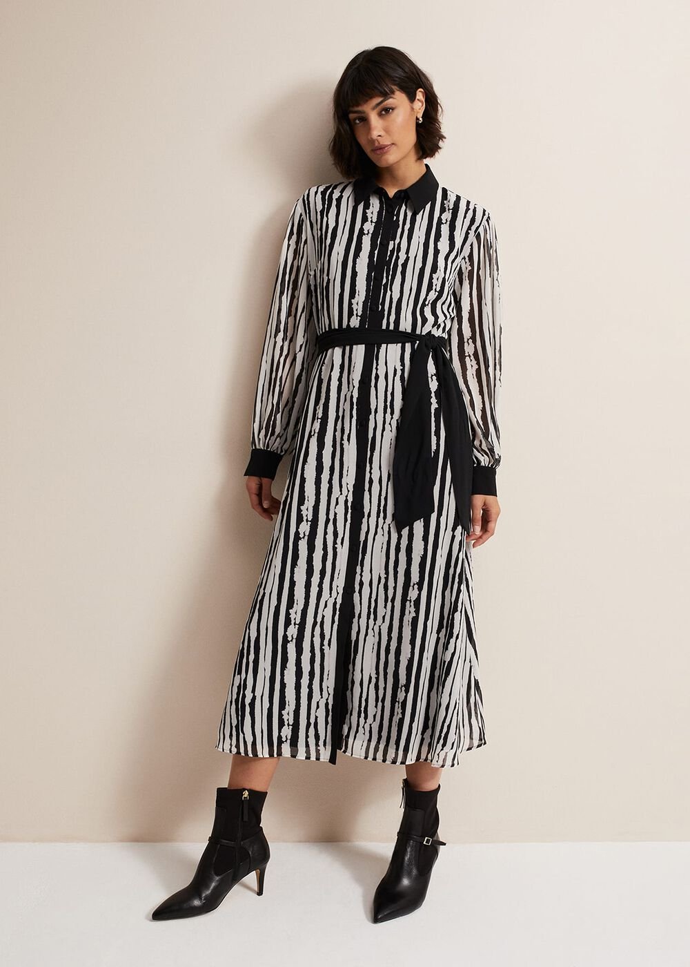 Serena Striped Midi Dress Black/Ivory