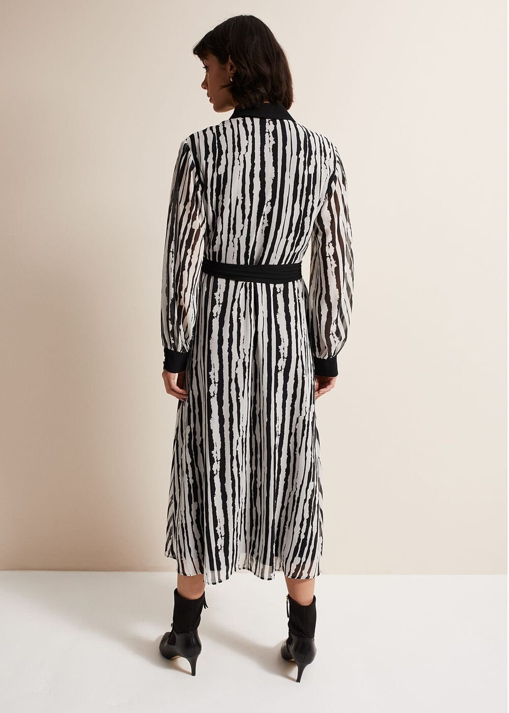 Serena Striped Midi Dress Black/Ivory