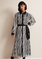 Serena Striped Midi Dress Black/Ivory