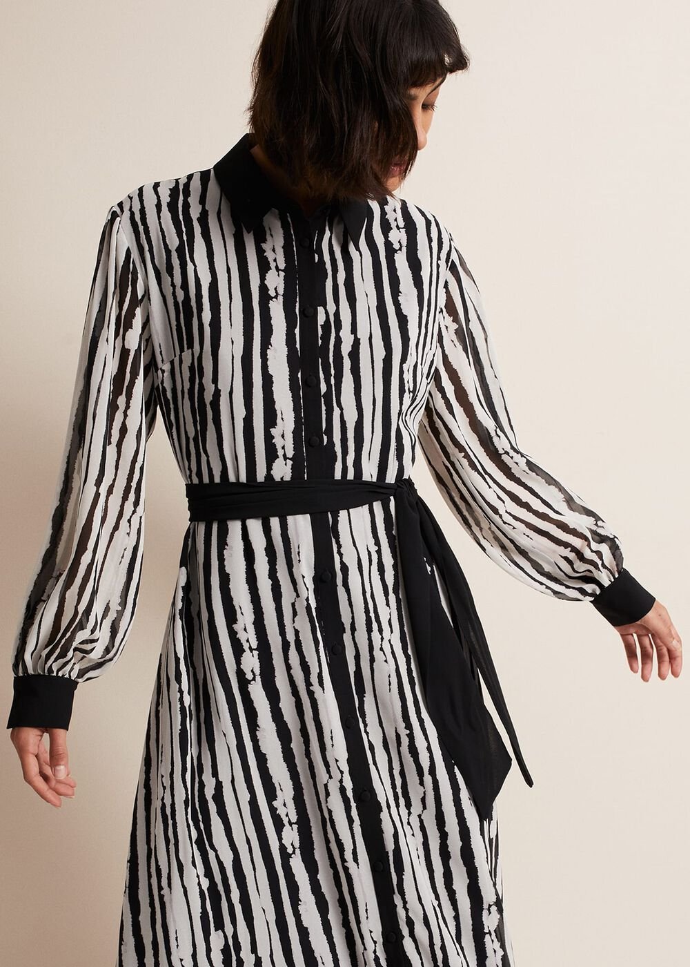 Serena Striped Midi Dress Black/Ivory