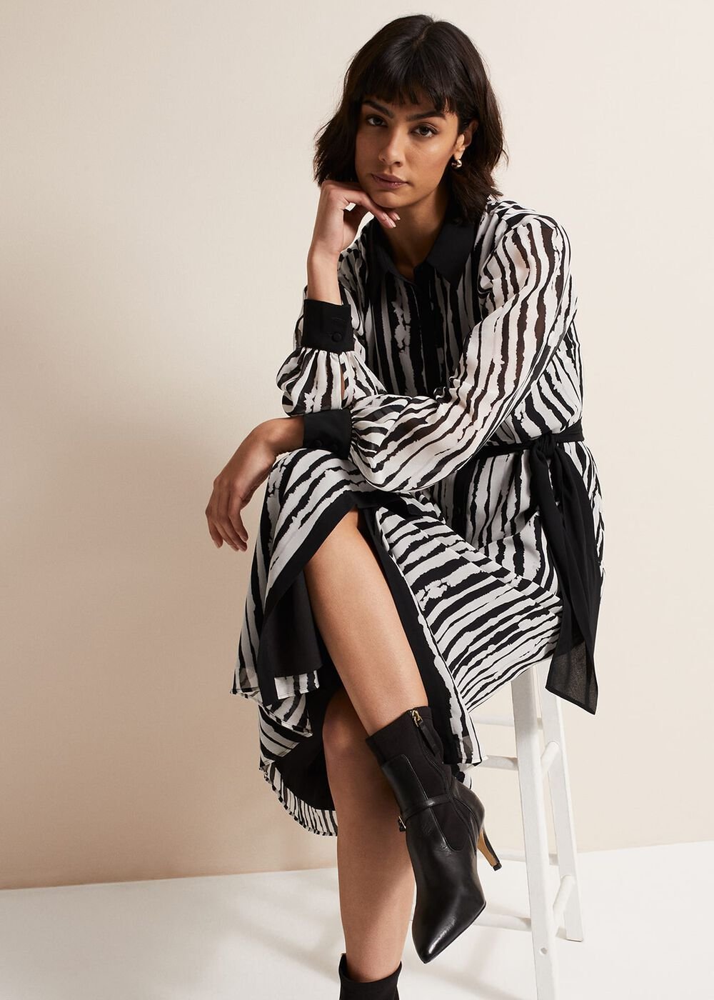 Serena Striped Midi Dress Black/Ivory