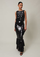 Elena Black Sequin Tiered Maxi Dress Black