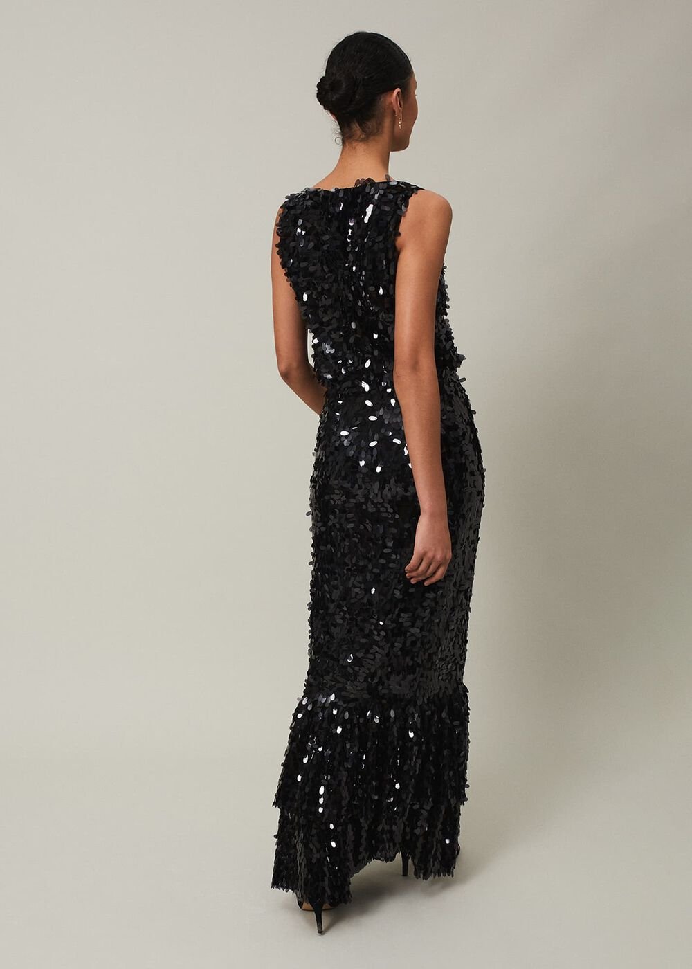 Elena Black Sequin Tiered Maxi Dress Black
