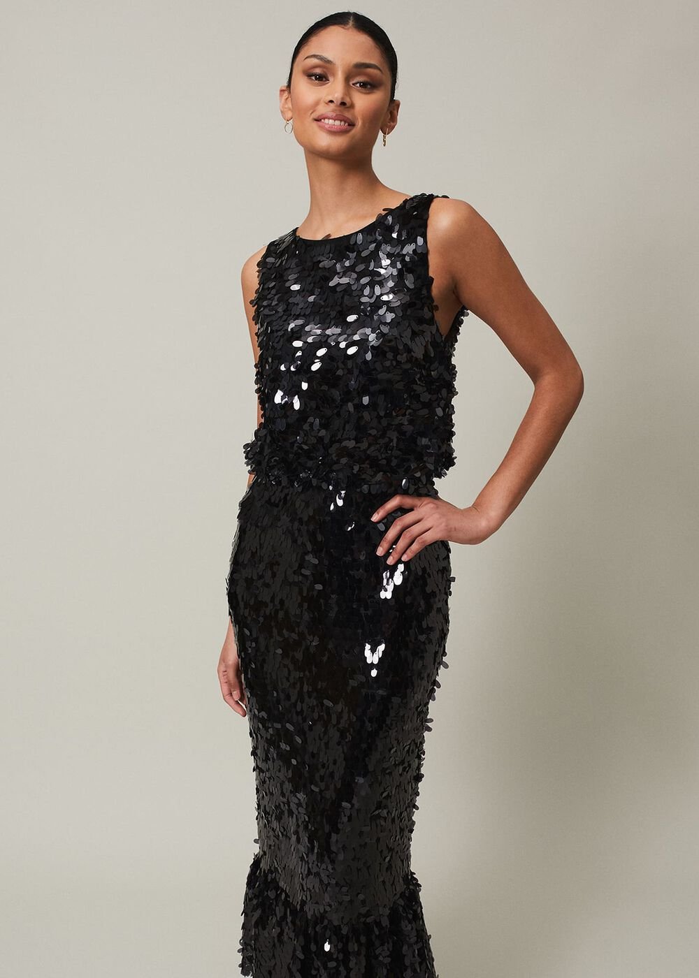 Elena Black Sequin Tiered Maxi Dress Black