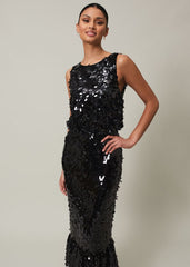 Elena Black Sequin Tiered Maxi Dress Black