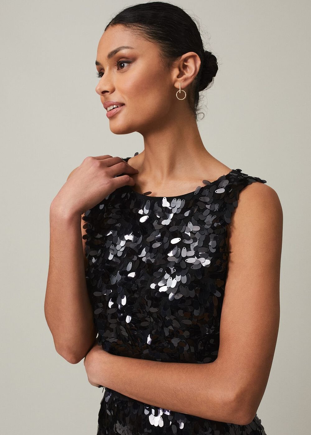 Elena Black Sequin Tiered Maxi Dress Black