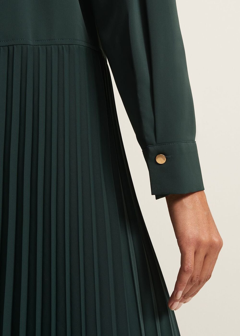 Helena Pleated Shirt Midi Dress Dark Green