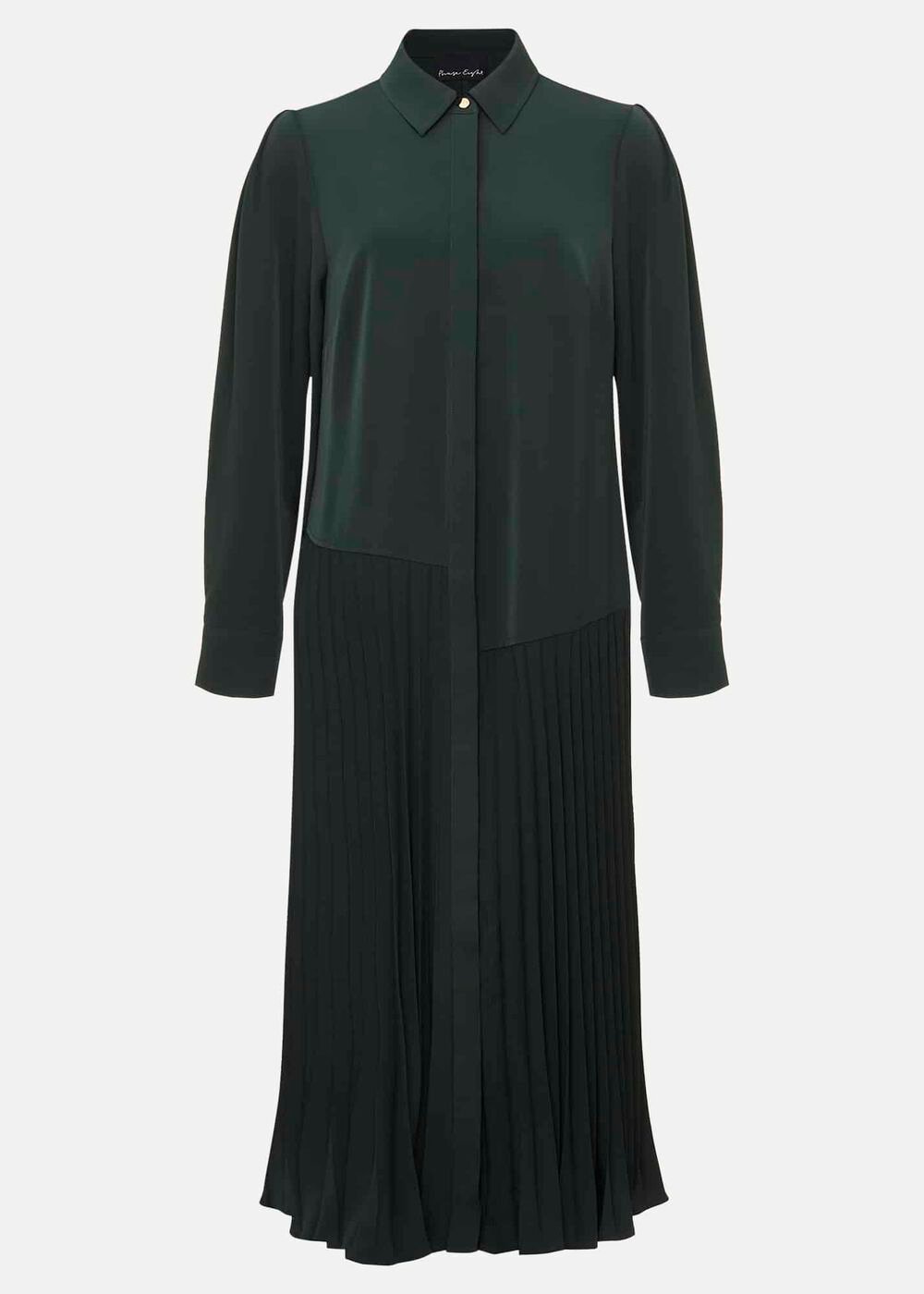 Helena Pleated Shirt Midi Dress Dark Green