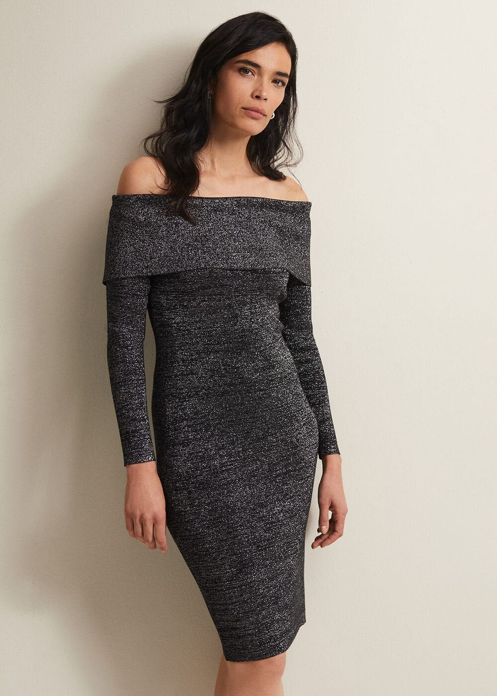 Heidi Knitted Bardot Dress Black/Silver