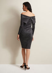 Heidi Knitted Bardot Dress Black/Silver