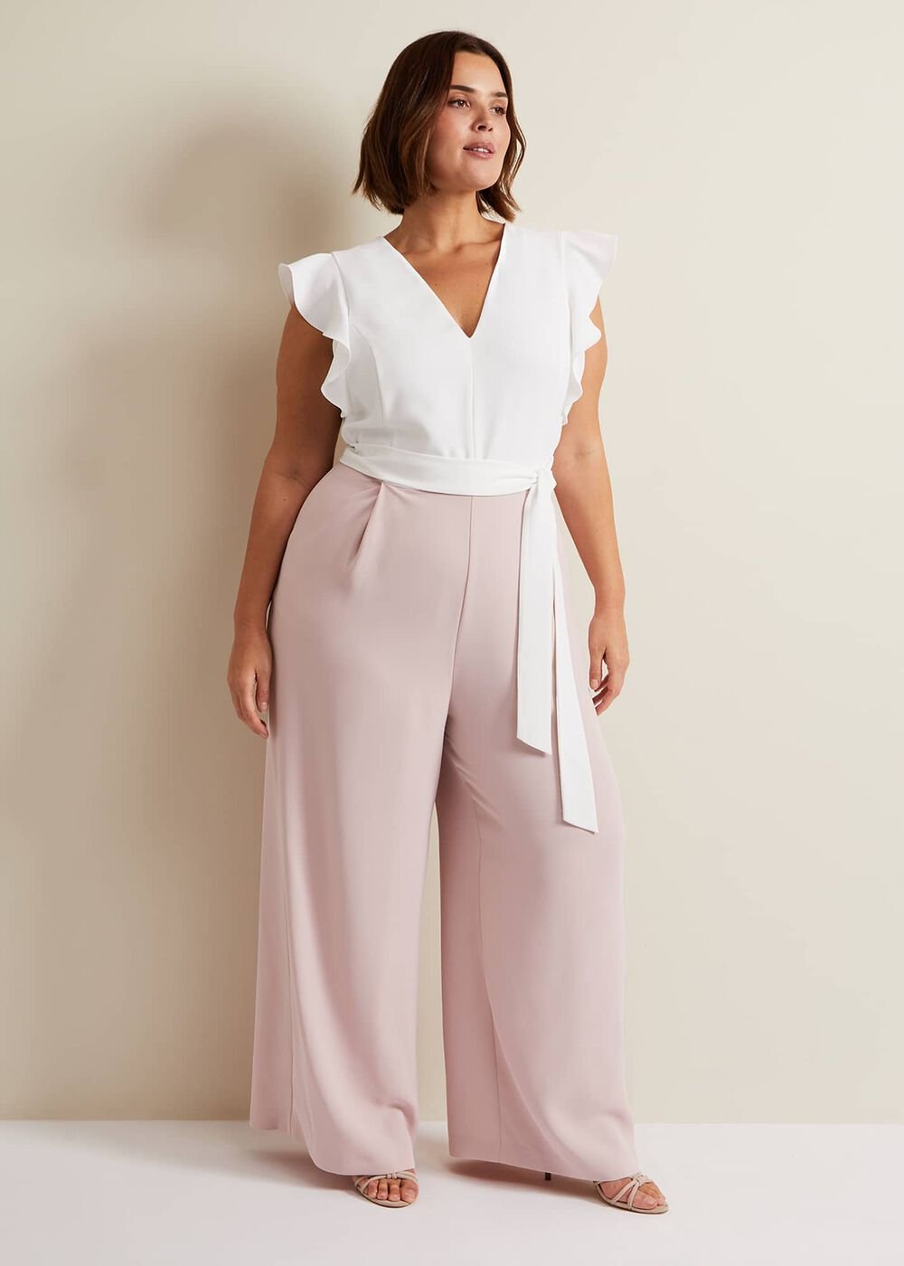 Kallie V Neck Frill Jumpsuit Antique Rose