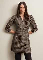 Geometric Mini Shirt Dress in Black & Camel Black/Camel