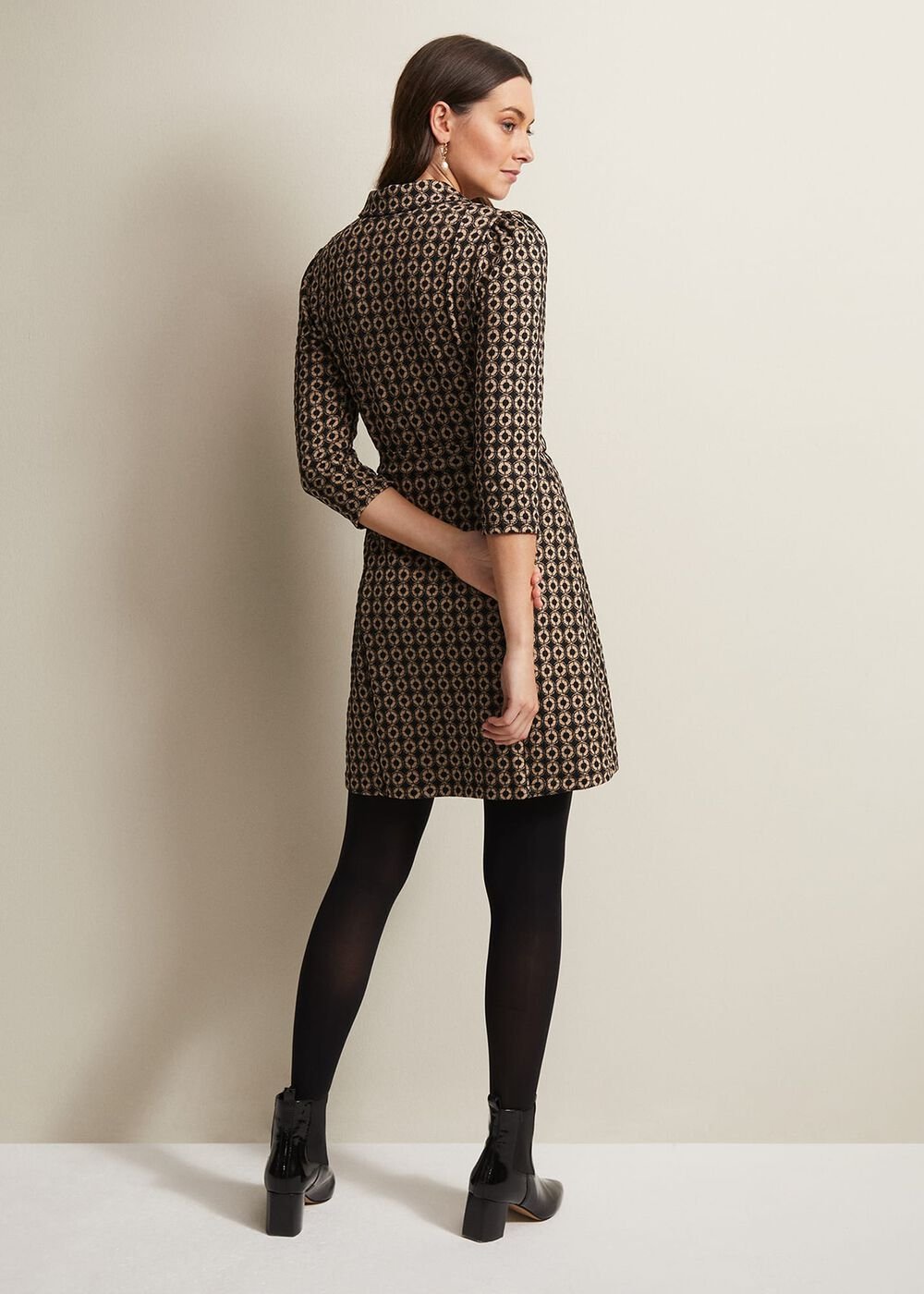 Geometric Mini Shirt Dress in Black & Camel Black/Camel