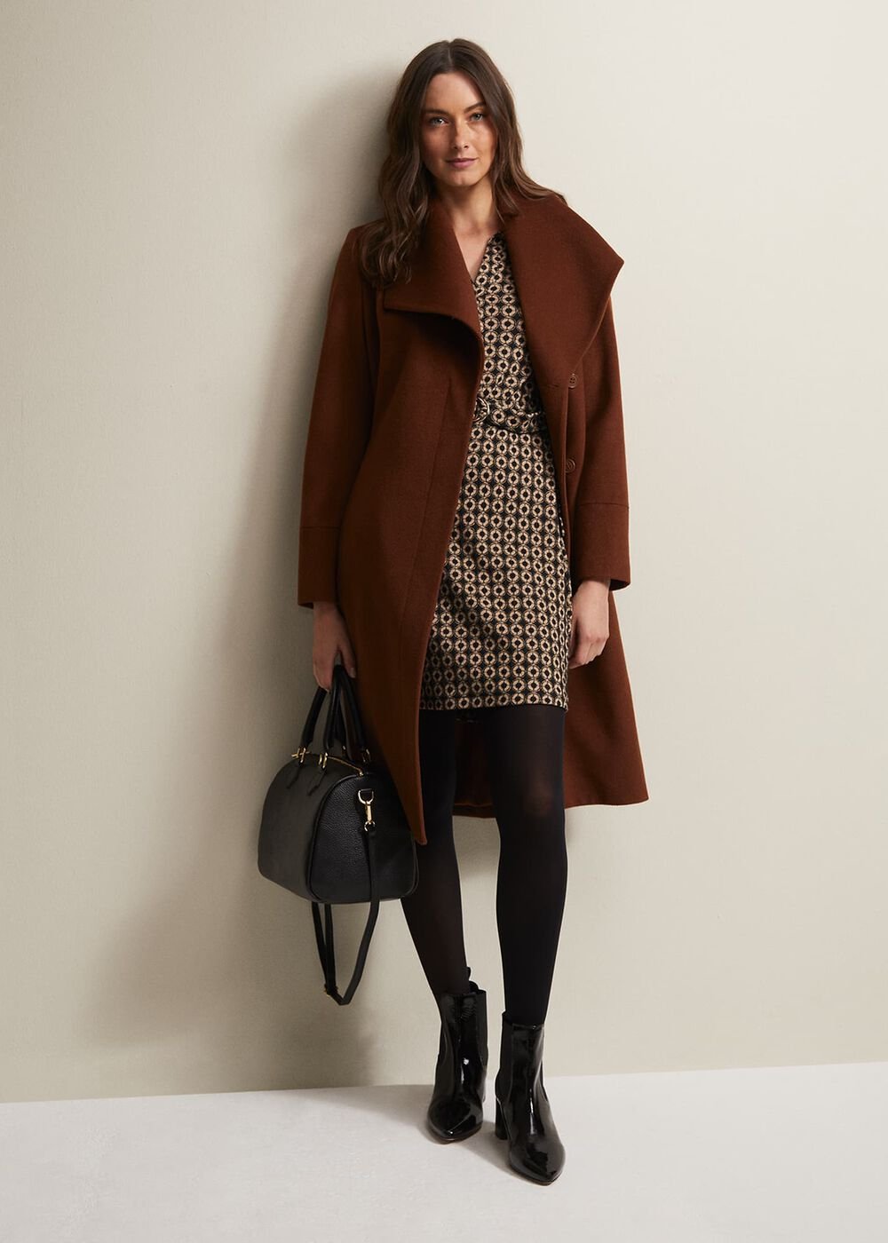 Geometric Mini Shirt Dress in Black & Camel Black/Camel