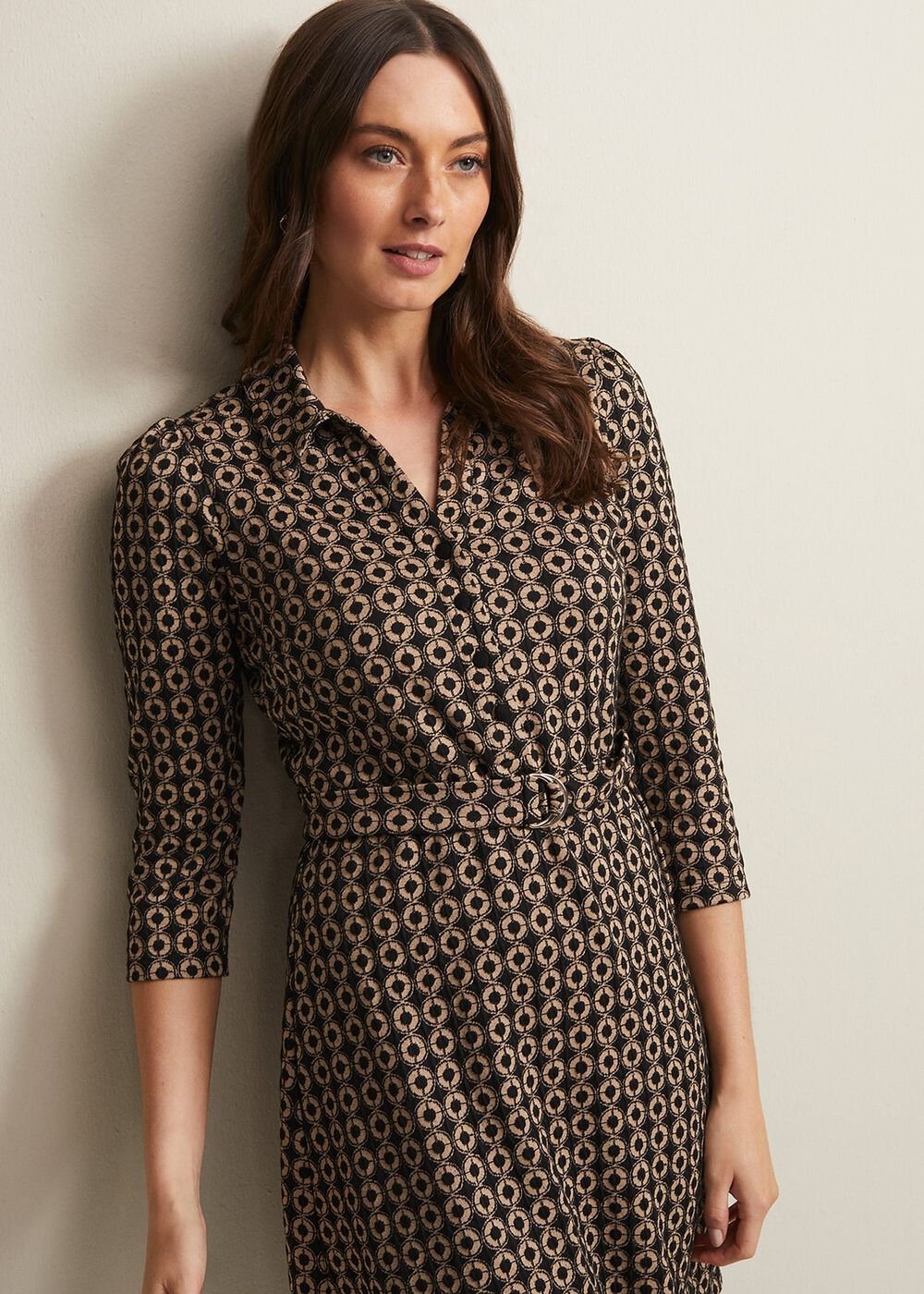 Geometric Mini Shirt Dress in Black & Camel Black/Camel