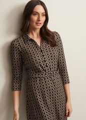 Geometric Mini Shirt Dress in Black & Camel Black/Camel