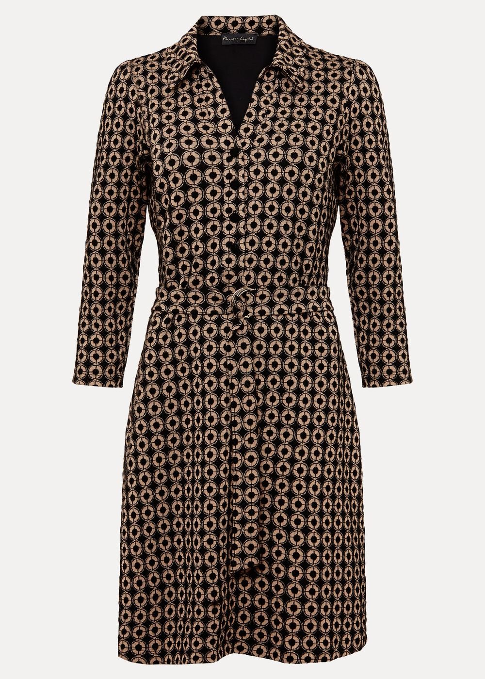 Geometric Mini Shirt Dress in Black & Camel Black/Camel