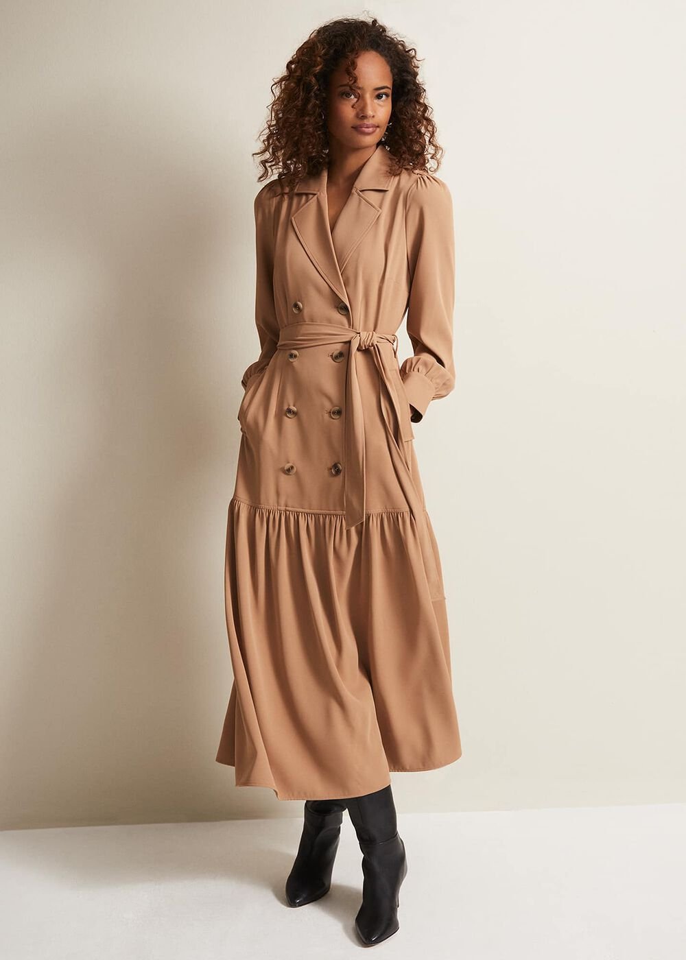 Morgan Trench Midi Dress Camel