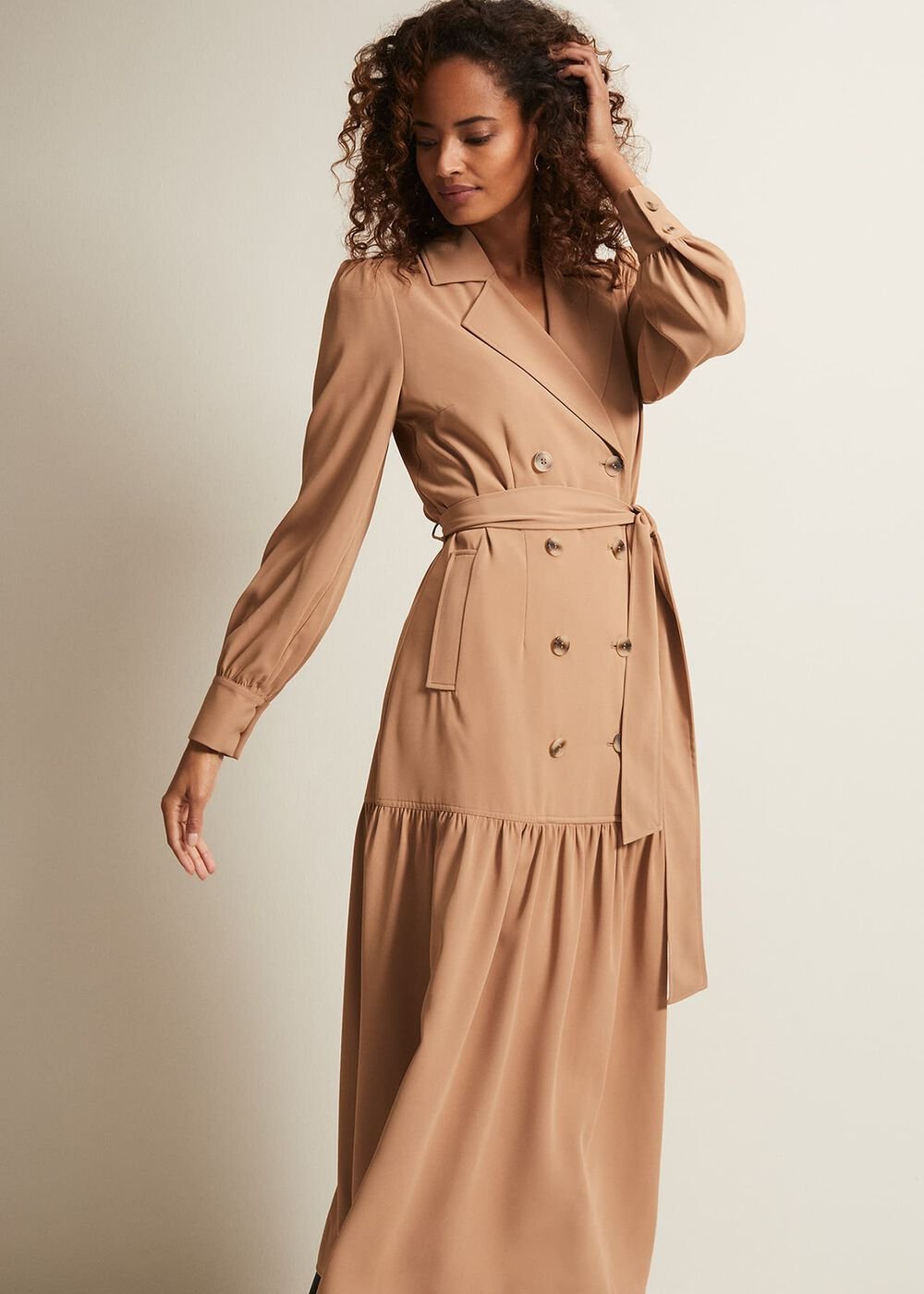 Morgan Trench Midi Dress Camel