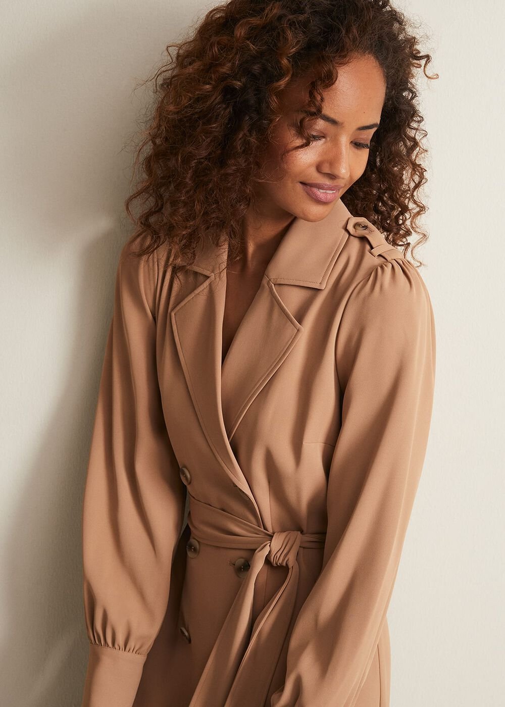 Morgan Trench Midi Dress Camel