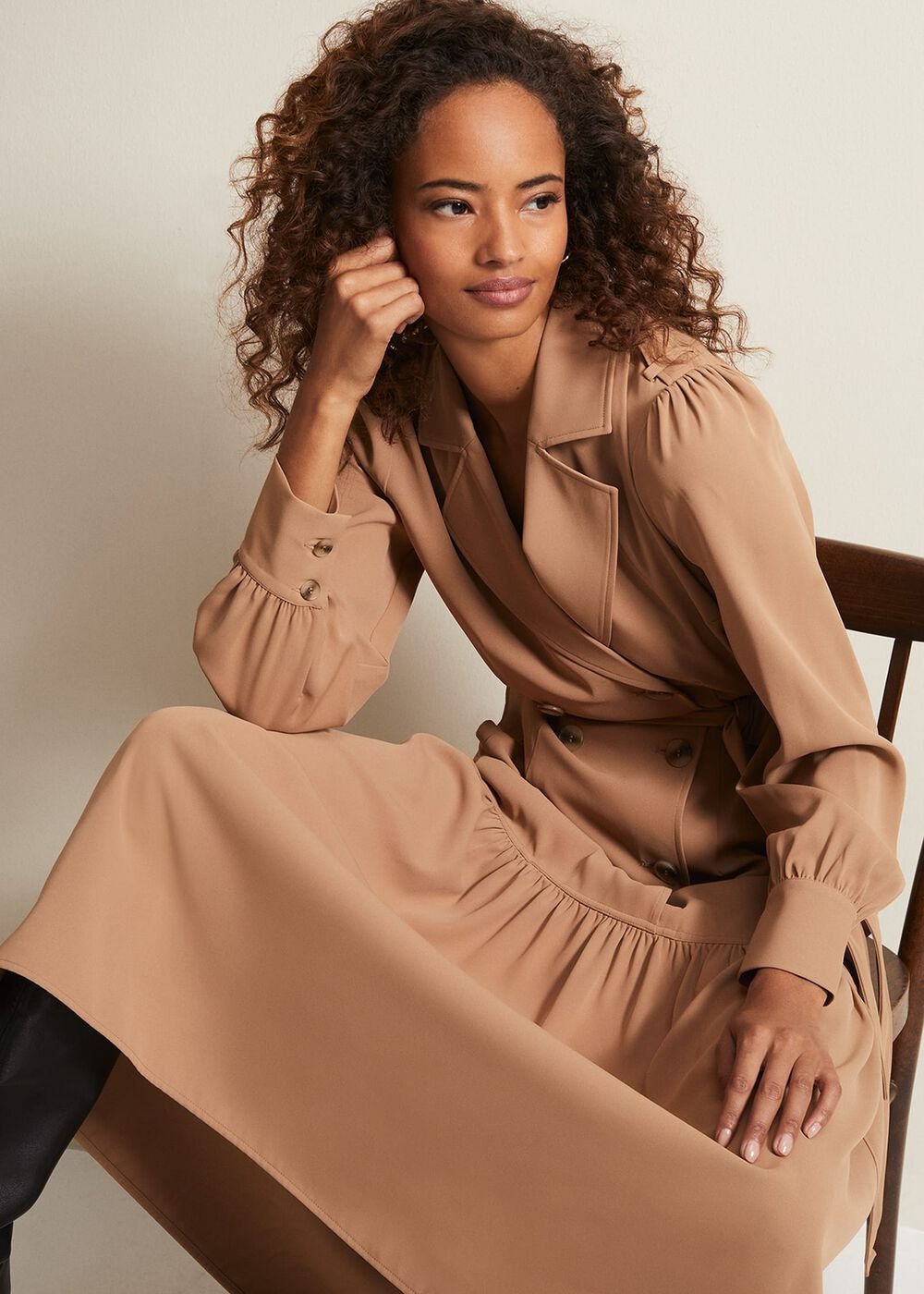 Morgan Trench Midi Dress Camel