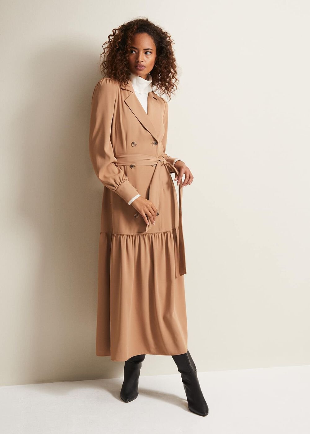 Morgan Trench Midi Dress Camel