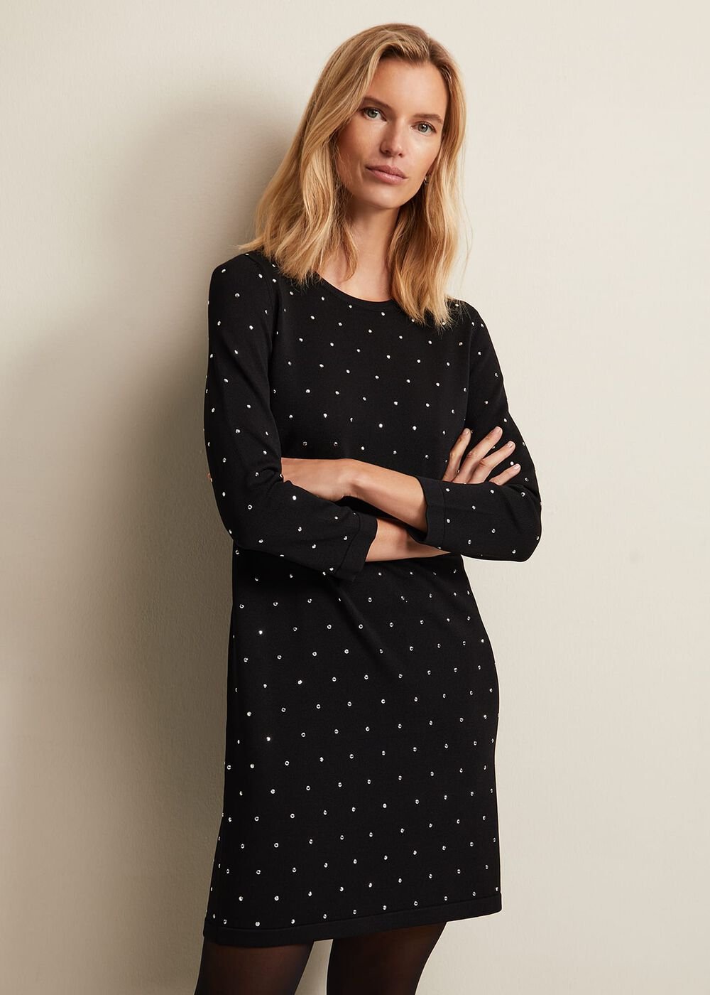 Catriona Stud Shift Knitted Mini Dress Black