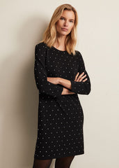 Catriona Stud Shift Knitted Mini Dress Black