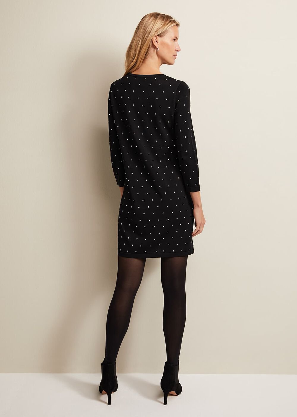 Catriona Stud Shift Knitted Mini Dress Black