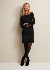 Catriona Stud Shift Knitted Mini Dress Black
