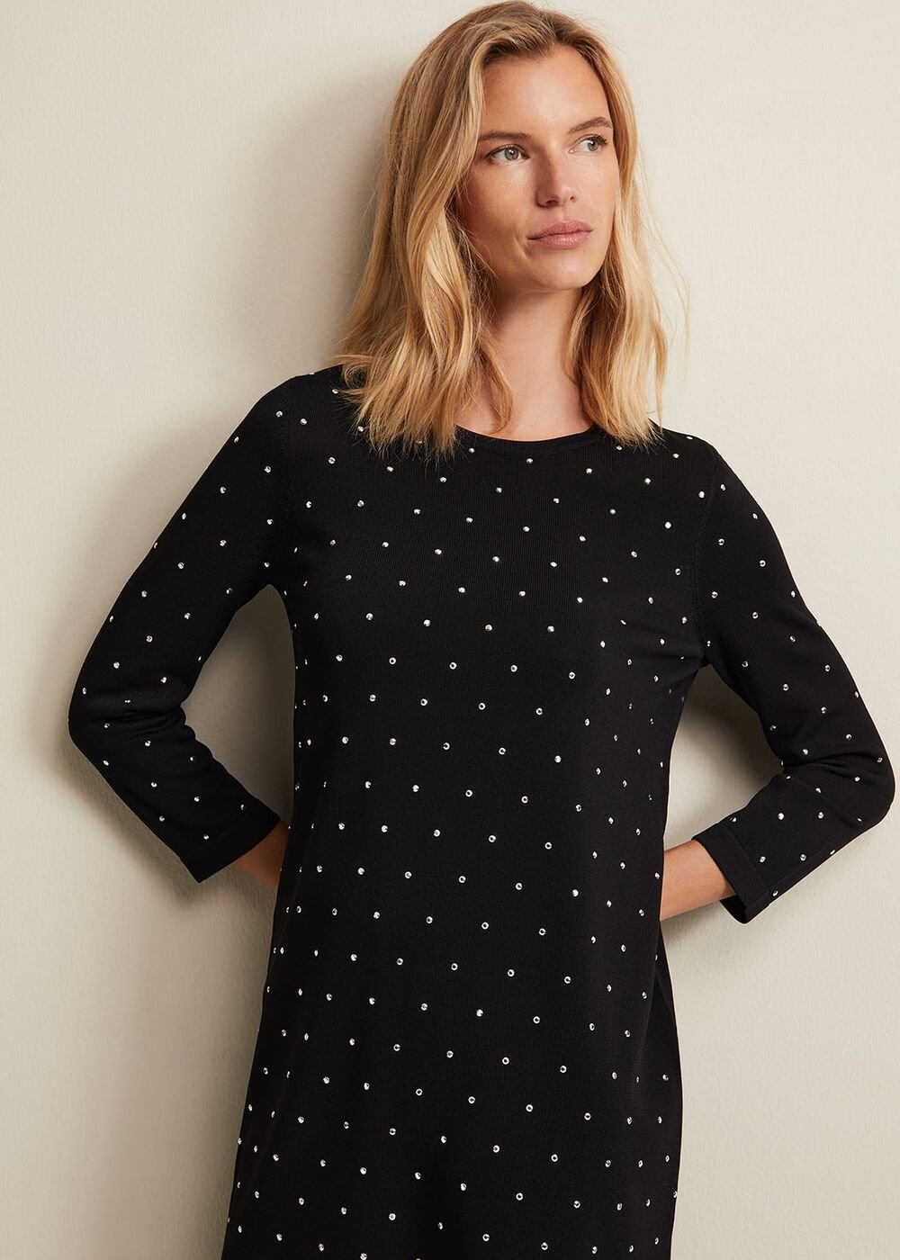 Catriona Stud Shift Knitted Mini Dress Black