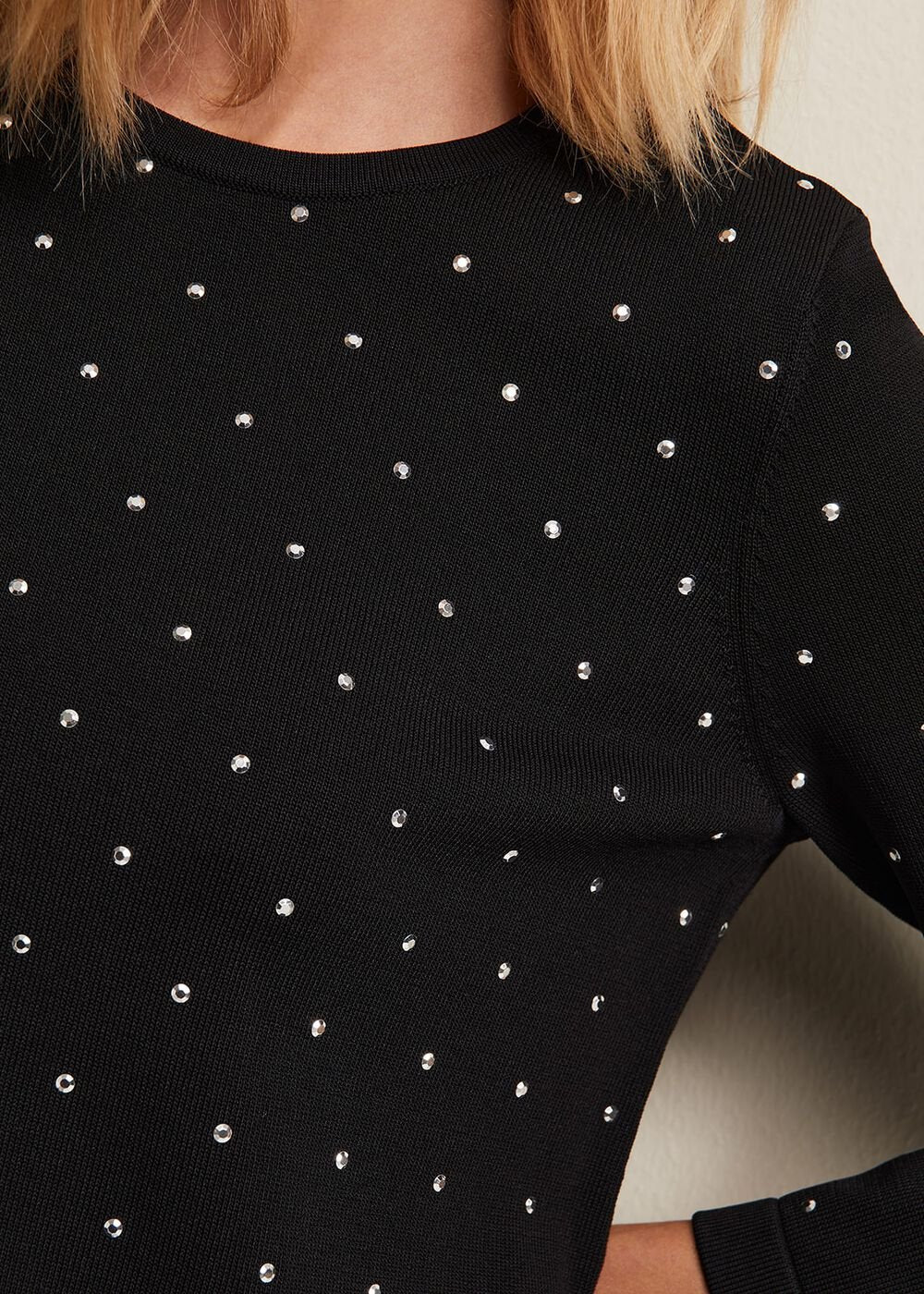 Catriona Stud Shift Knitted Mini Dress Black