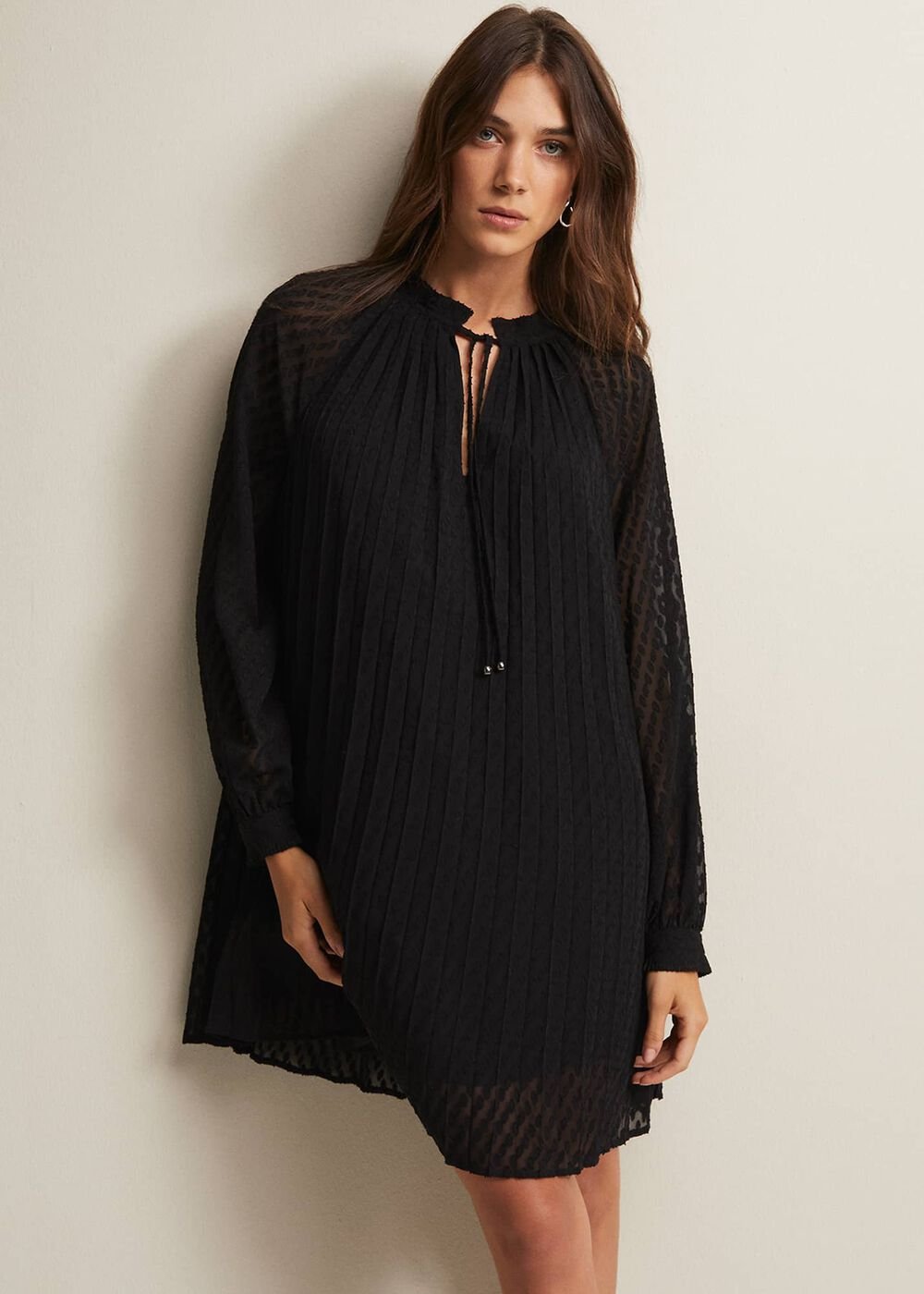 Nikkita Pleated Swing Mini Dress Black