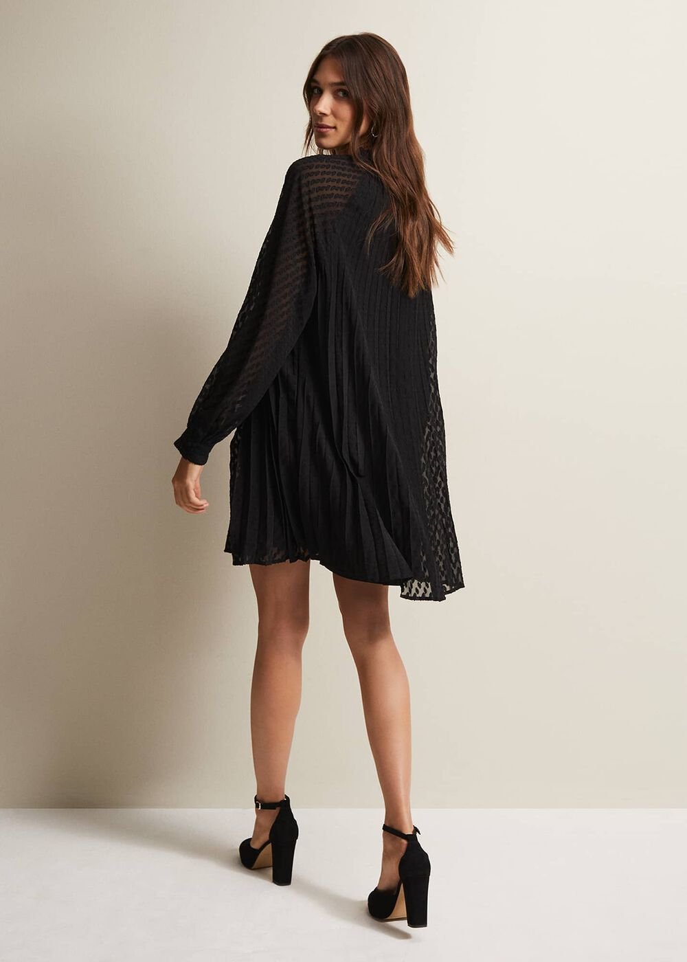 Nikkita Pleated Swing Mini Dress Black