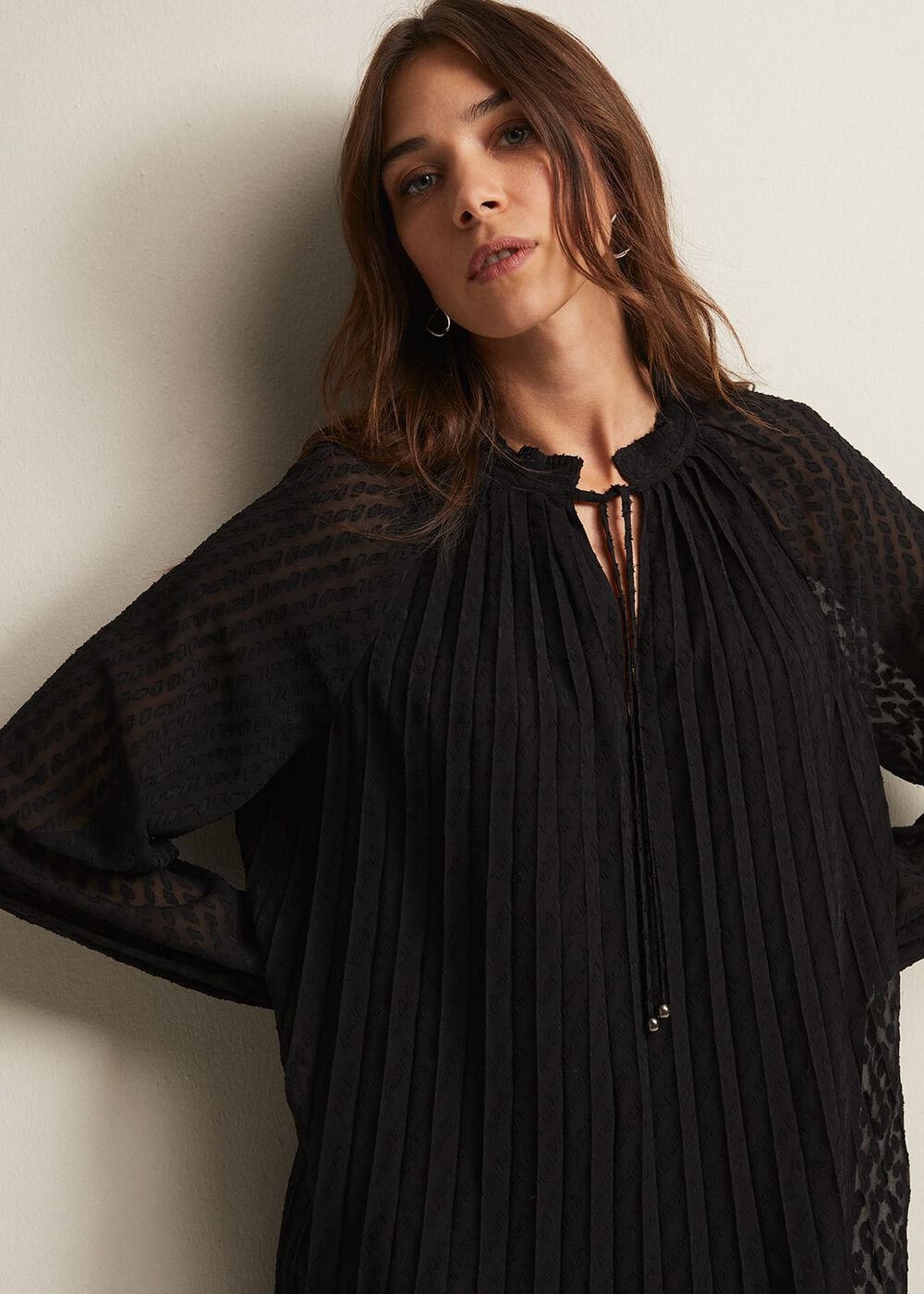Nikkita Pleated Swing Mini Dress Black