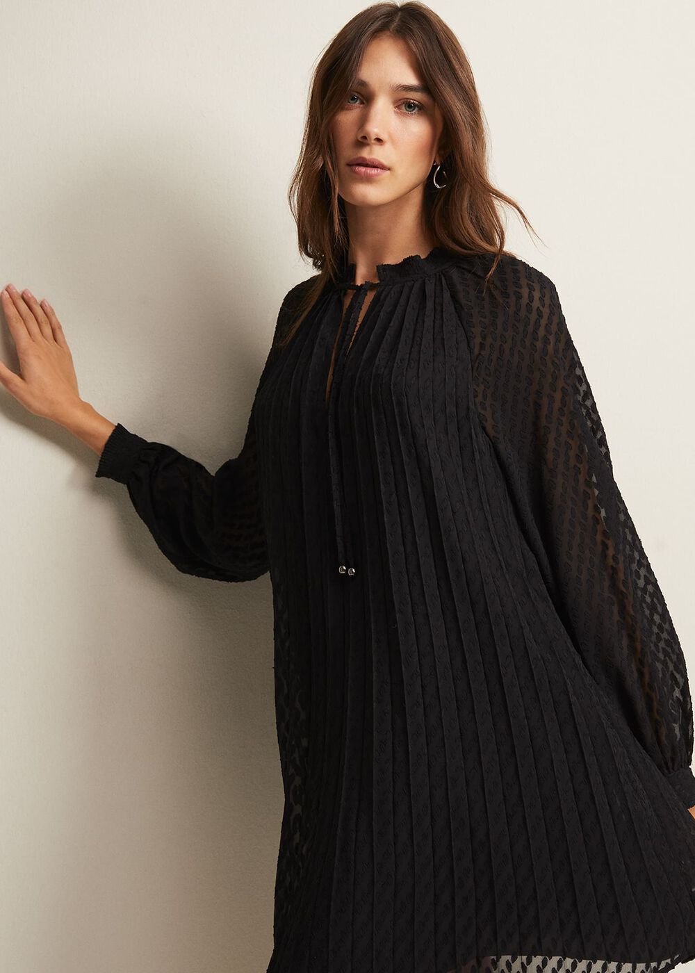 Nikkita Pleated Swing Mini Dress Black