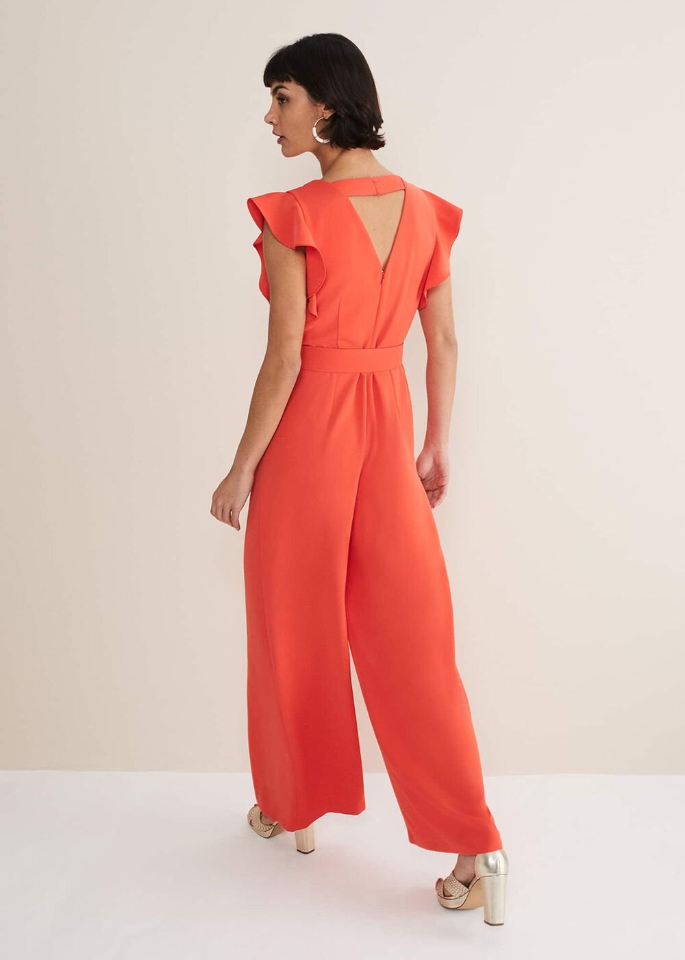Kallie V Neck Frill Jumpsuit Orange