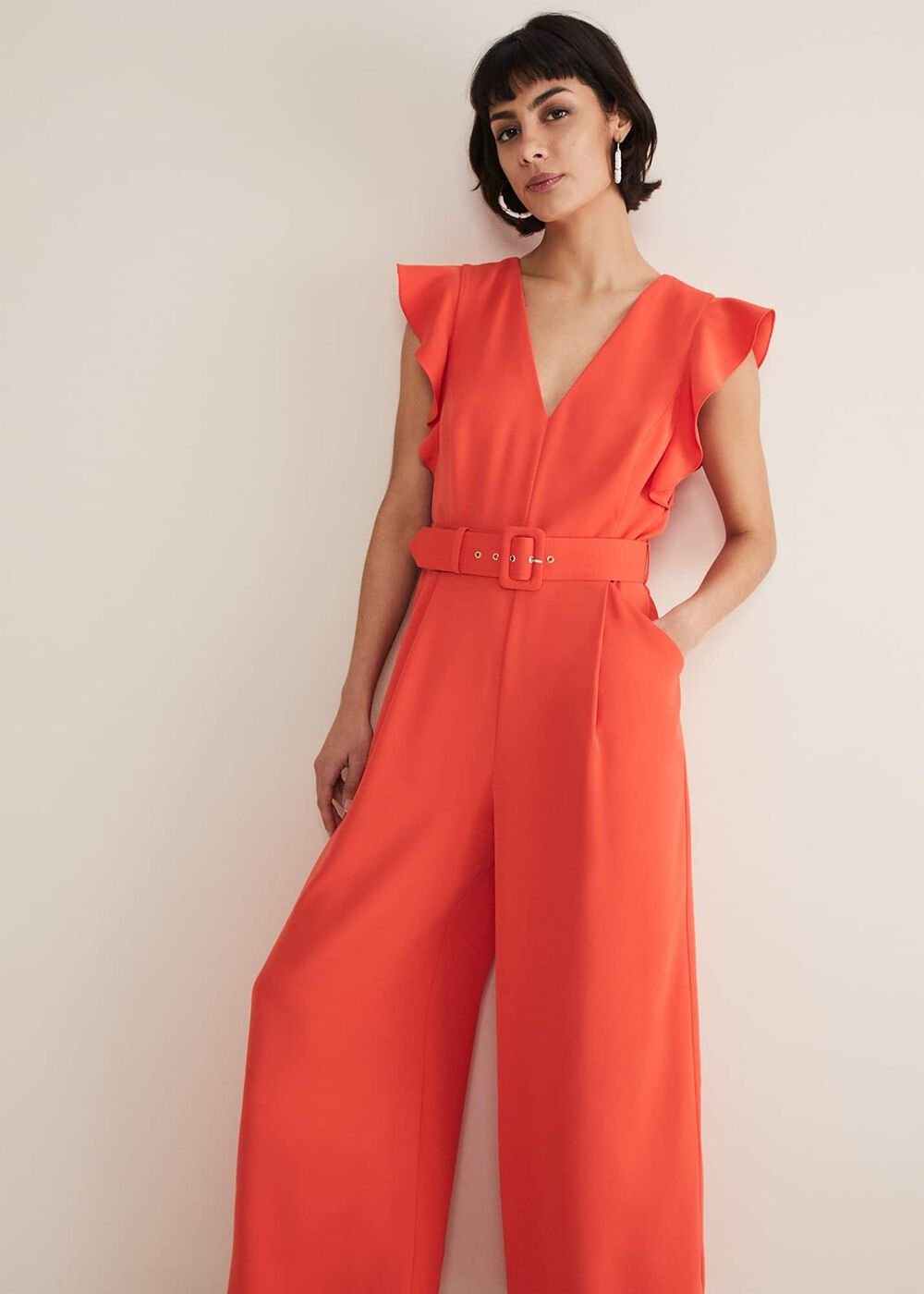 Kallie V Neck Frill Jumpsuit Orange