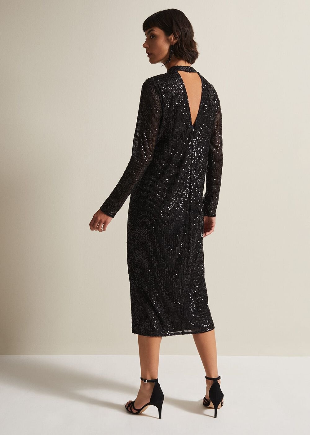 Cindy Black Sequin Midi Dress Black
