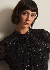 Cindy Black Sequin Midi Dress Black