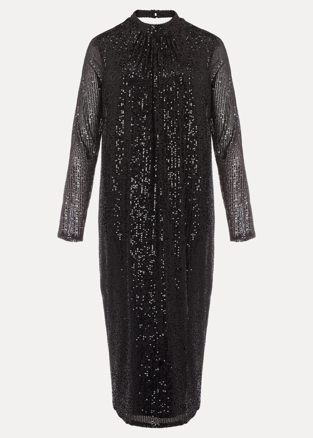 Cindy Black Sequin Midi Dress Black
