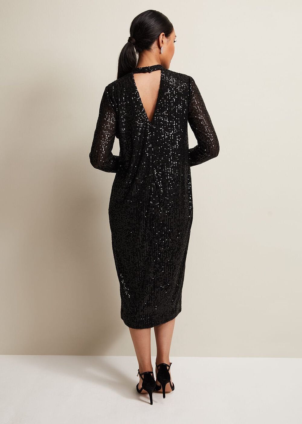 Petite Cindy Black Sequin Midi Dress Black