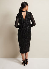 Petite Cindy Black Sequin Midi Dress Black