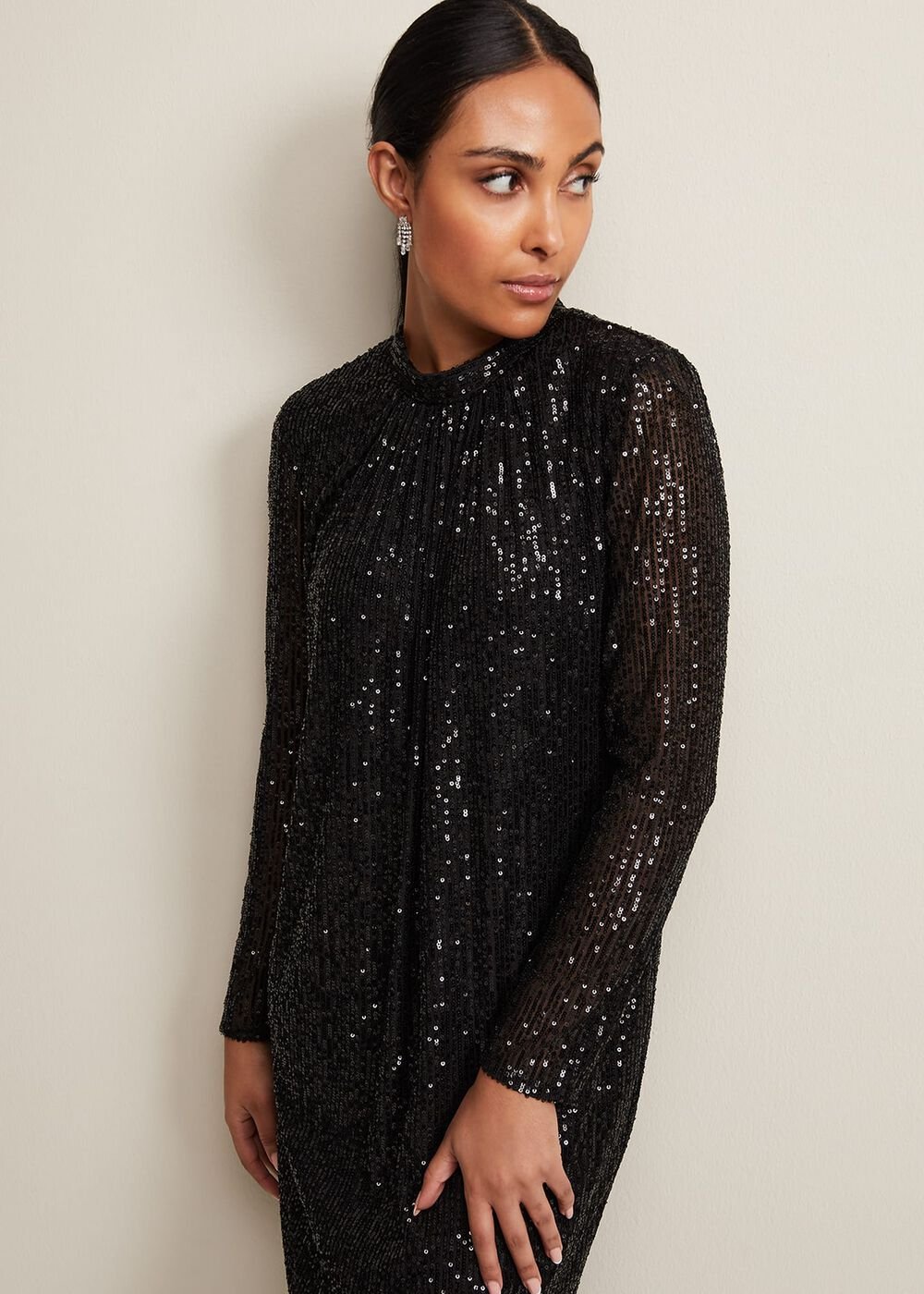 Petite Cindy Black Sequin Midi Dress Black
