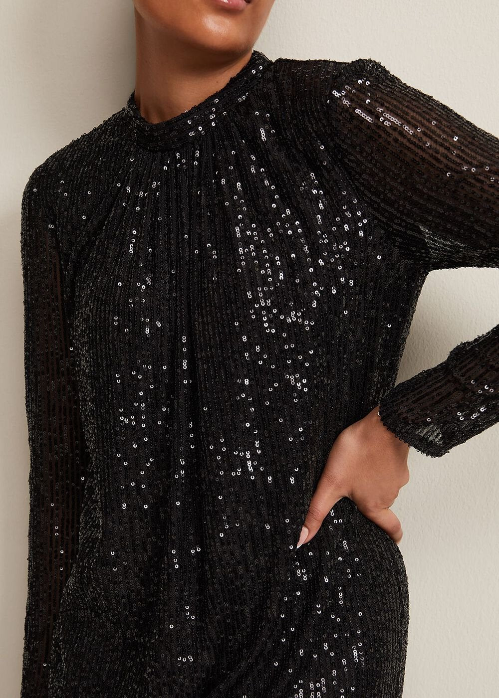 Petite Cindy Black Sequin Midi Dress Black