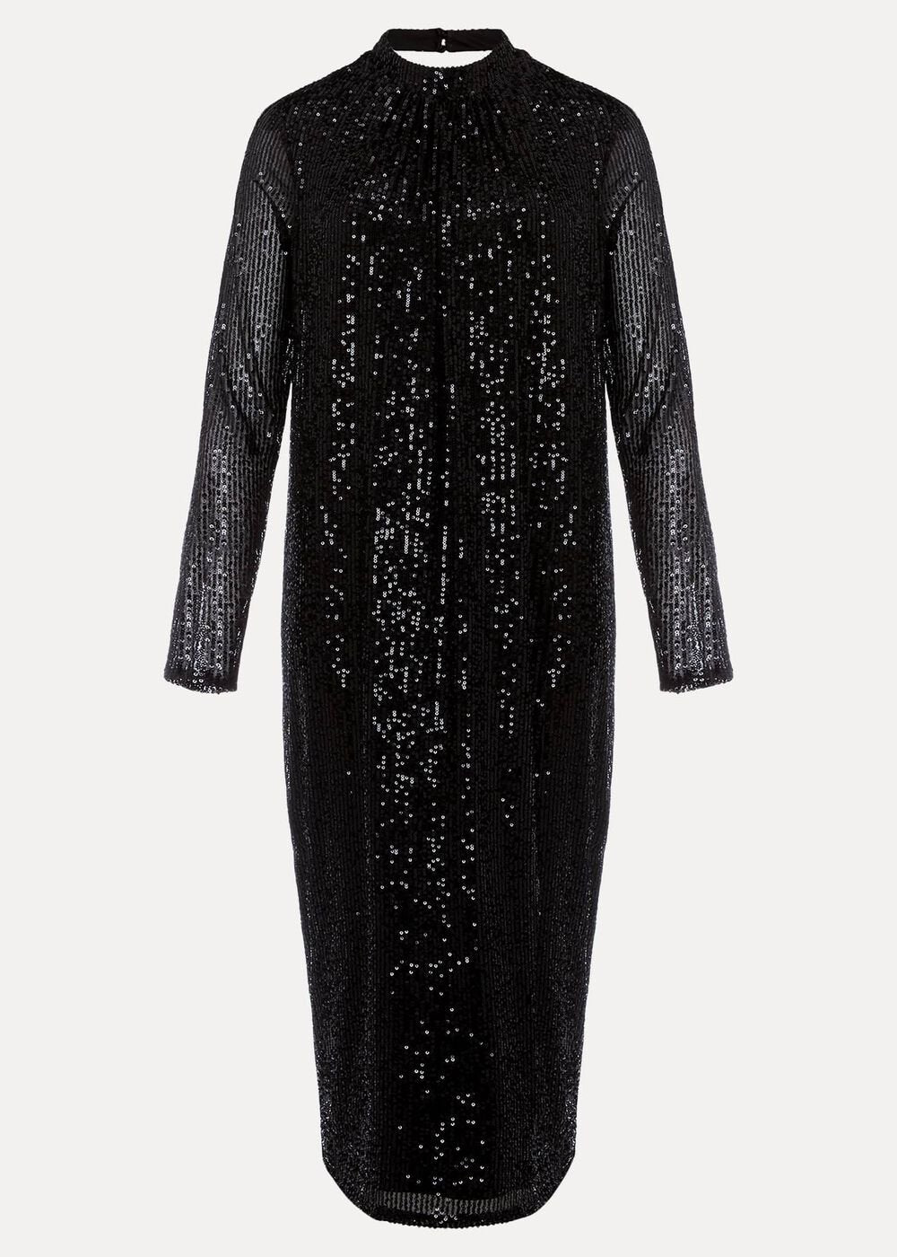Petite Cindy Black Sequin Midi Dress Black