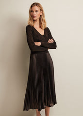 Isla Metallic Pleated Knitted Dress Bronze