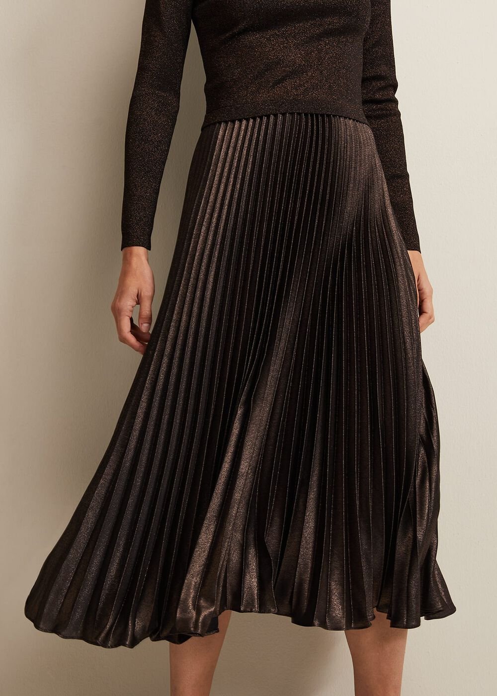 Isla Metallic Pleated Knitted Dress Bronze