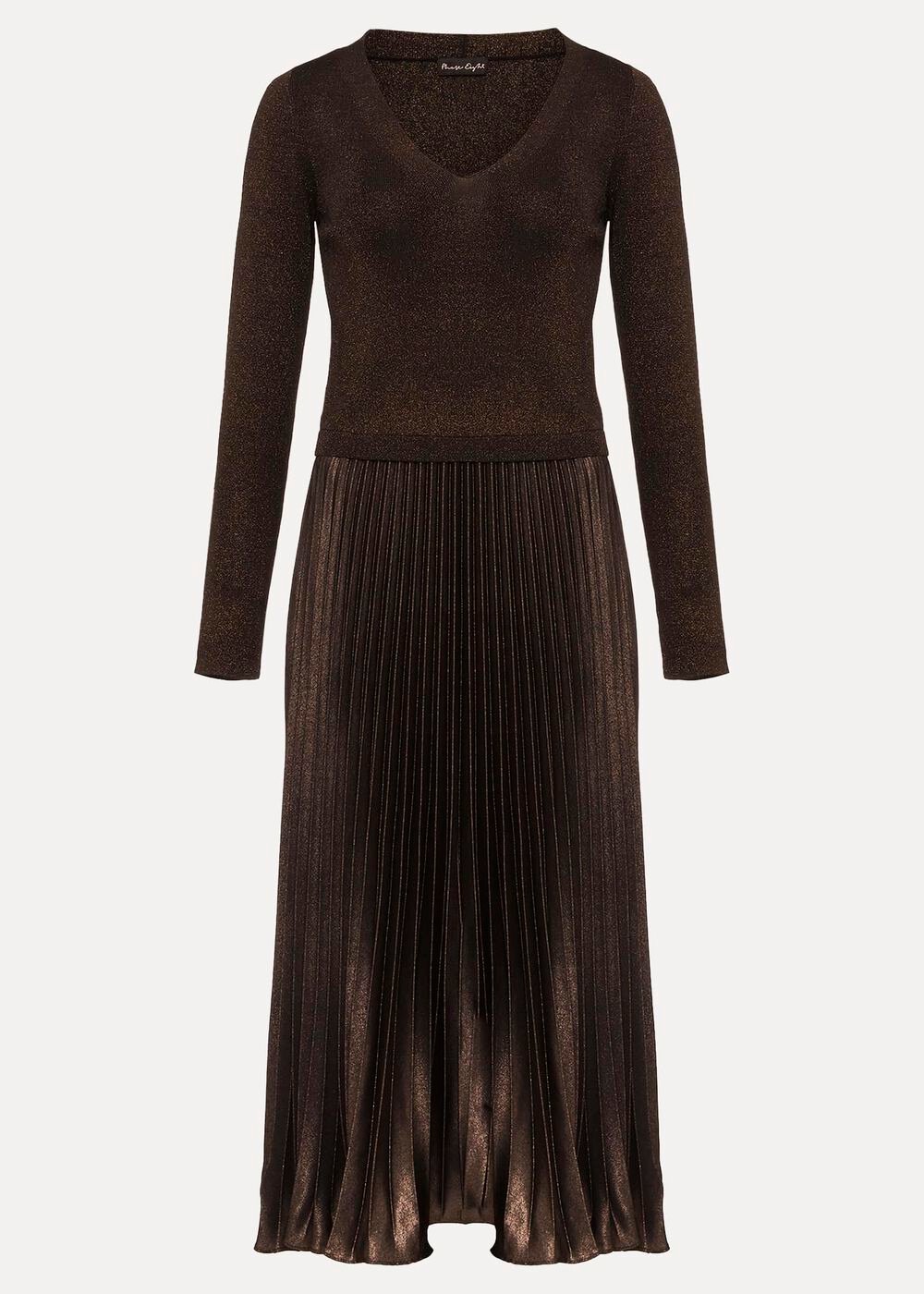 Isla Metallic Pleated Knitted Dress Bronze