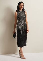 Clover Sequin Fringe Maxi Dress Black